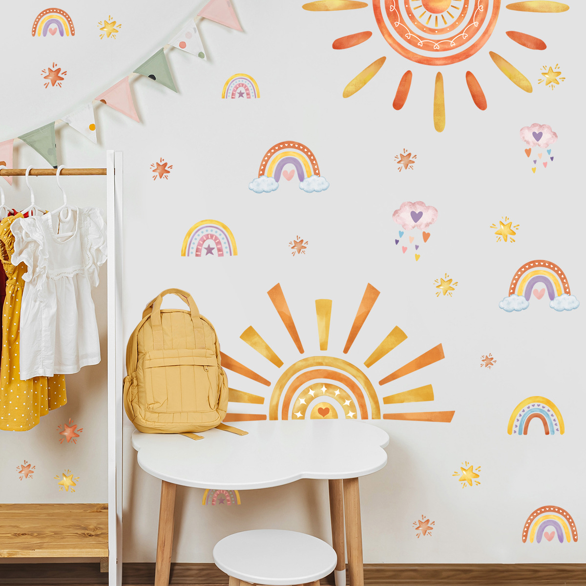 MS6243-ZY cartoon sun rainbow clouds stars living room children's room background wall decorative wall stickers wholesale