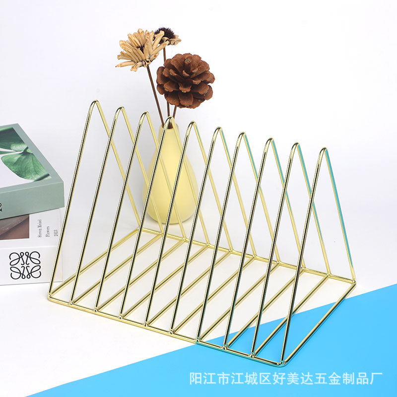 Scandinavian Golden Iron Art 9-Grids Bookshelf Bookstand Desktop Small Storage Rack File Book Storage Rack Storage