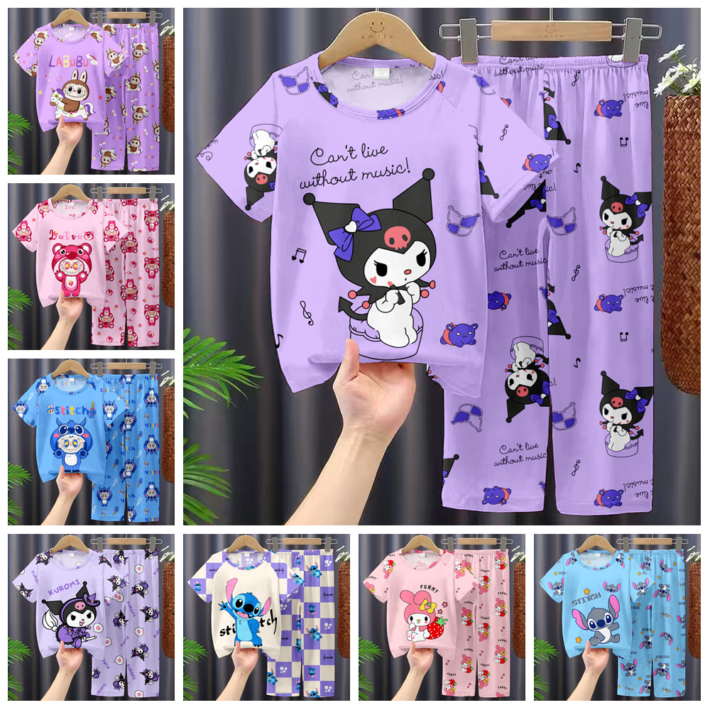Children's Pajamas 2025 New Summer Thin Short-sleeved Trousers Girls' Large Children's and Girls' Home Clothes Summer Outer Wear