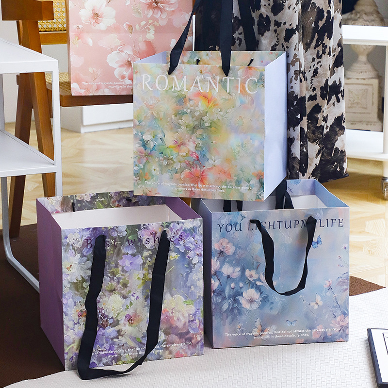 Changyi Wholesale Sicilian Oil Painting Style Handbag Bouquet Gift Satchel Packaging Box Flowers Floral Packaging