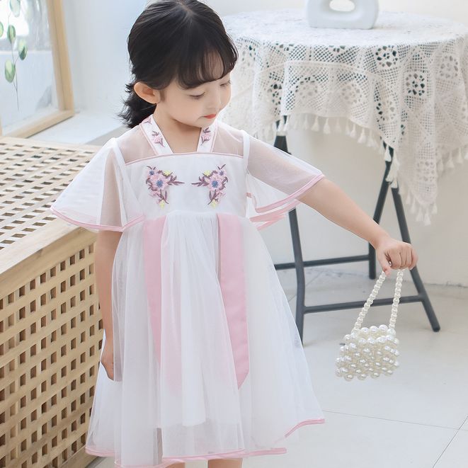 Picture of Girls Han Dynasty Dress Children's Ancient Style Flying Sleeve Mesh Skirt Baby Princess Dress Summer Dress Fashionable 2024 Summer