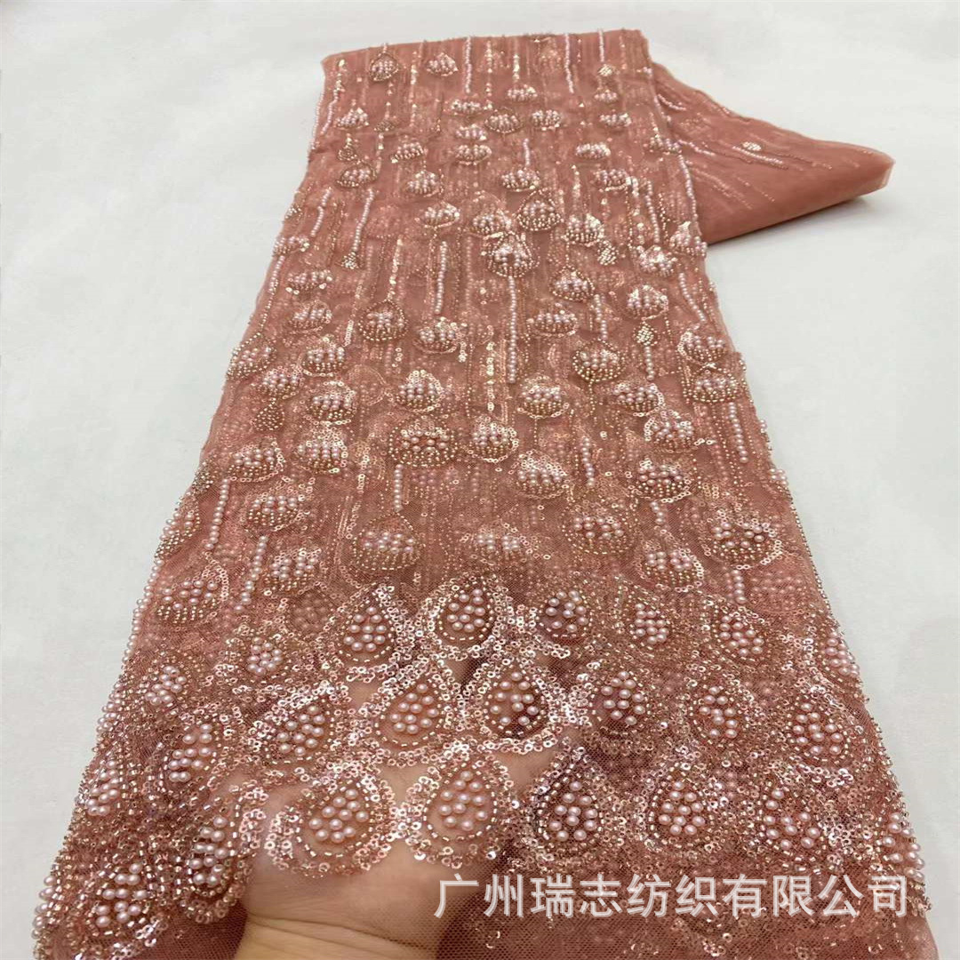 French Unilateral Drop Children's Wear dress Wedding Dress Sequin Embroidered Bead Fabric Uygur Turban Fabric