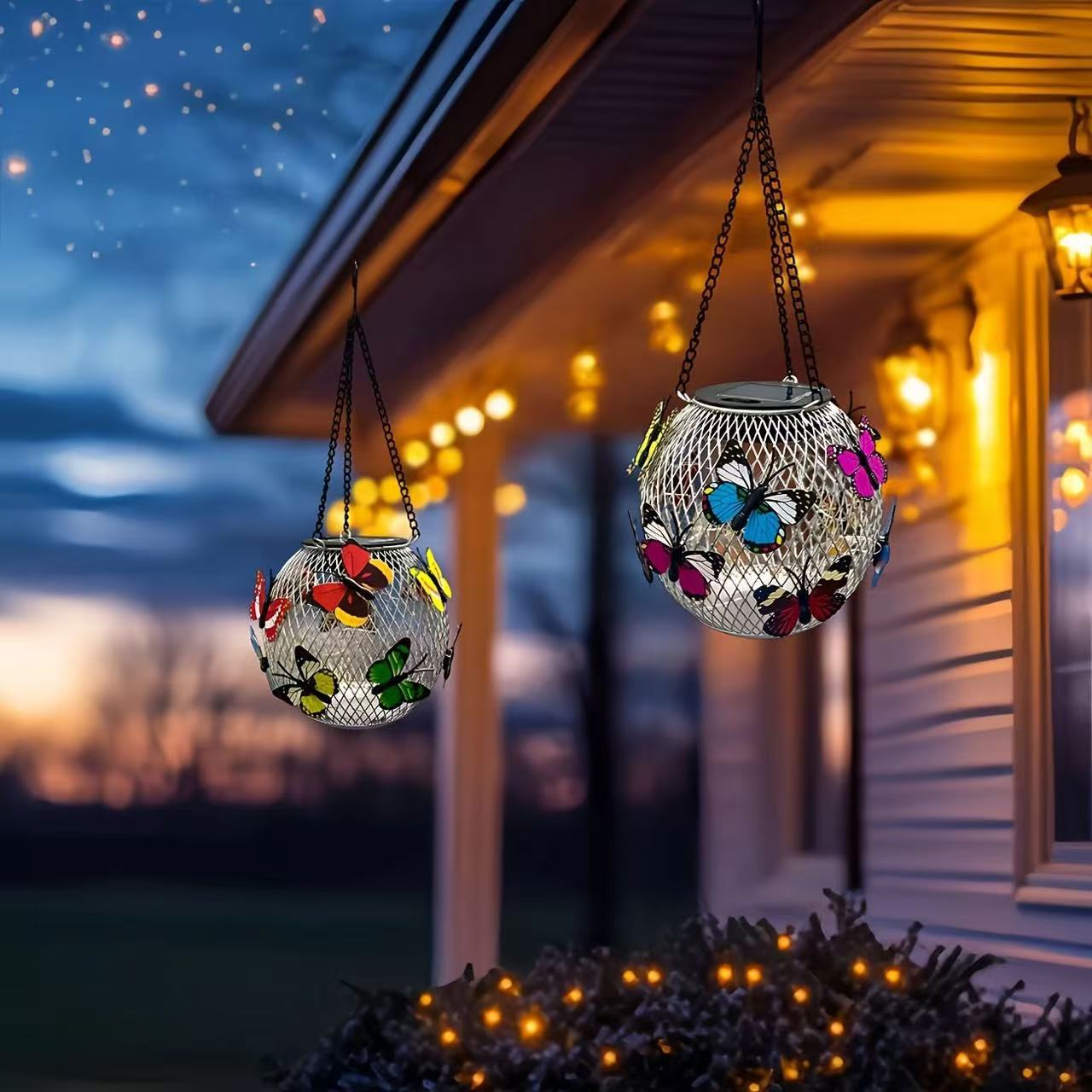 Cross-Border New Solar Butterfly Hanging Lamp Outdoor Waterproof Courtyard Landscape Lamp Courtyard Lawn Decorative Lamp