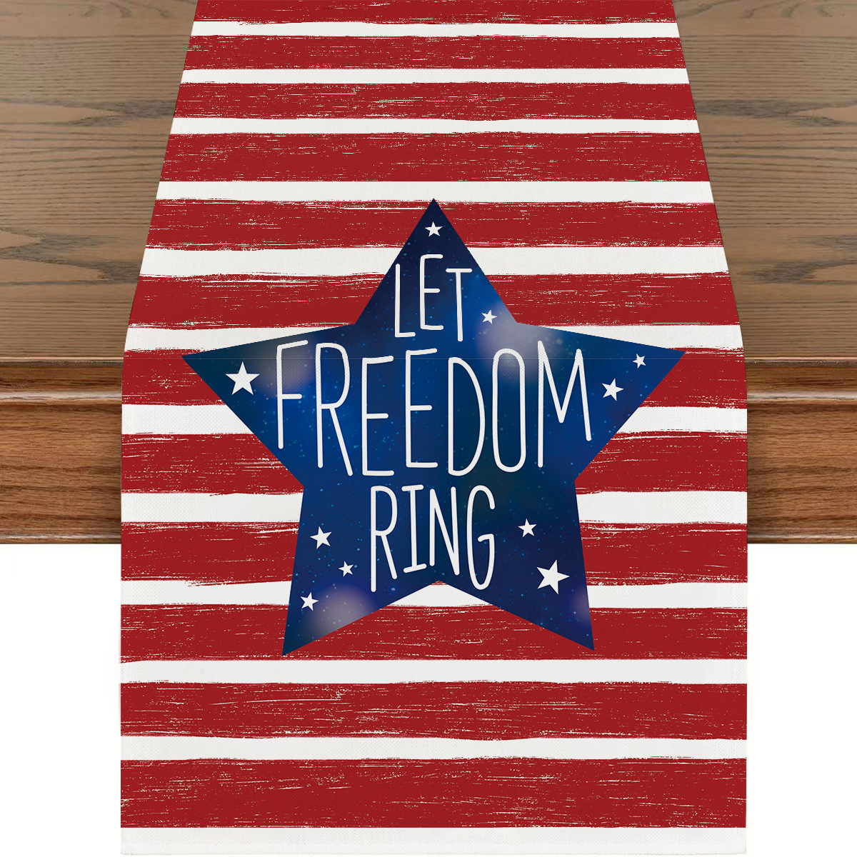 Picture of Explosions US Independence Day Decorative Table Runner Linen Star-stripe Printed Tablecloth Patriot Holiday Atmosphere Table Runner