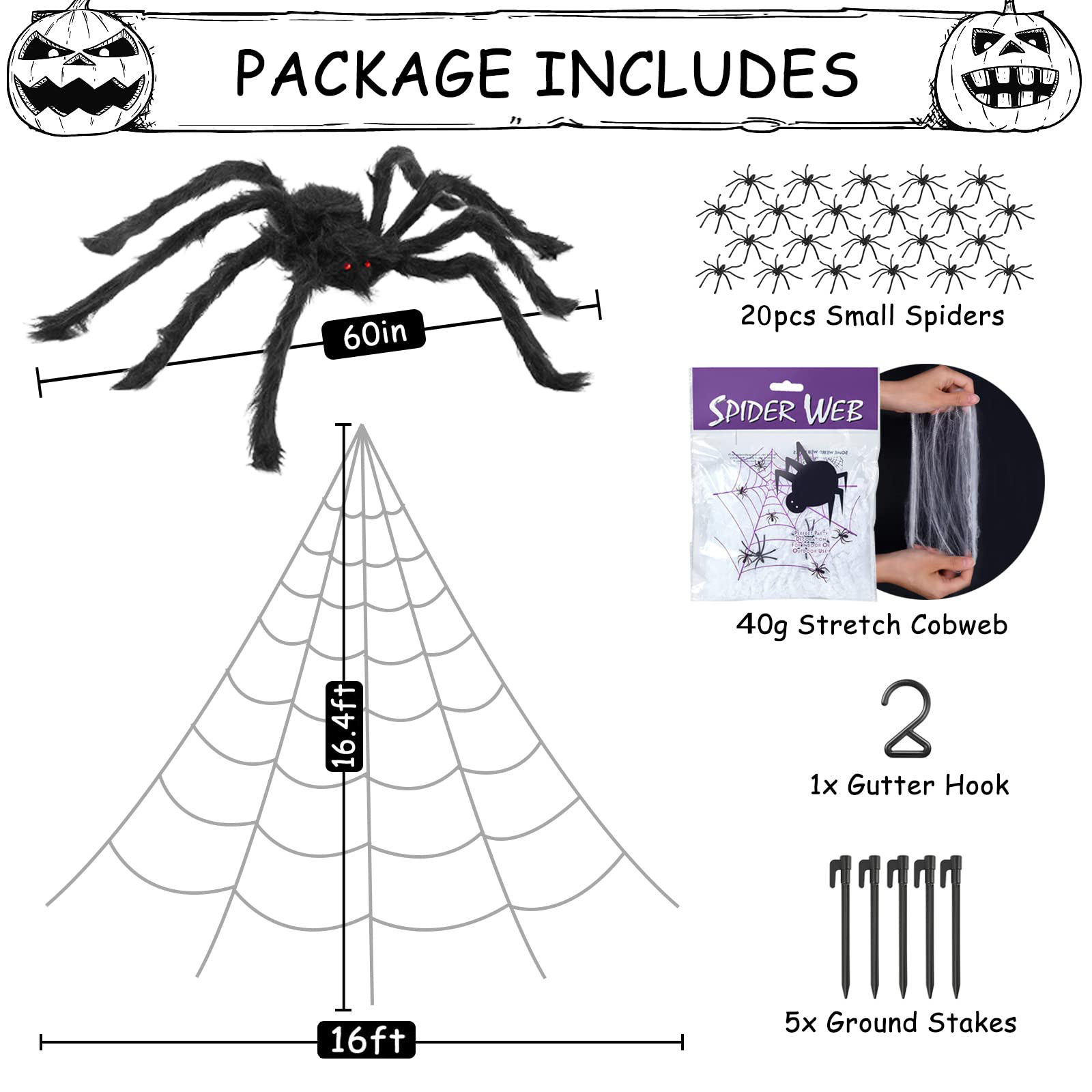 Picture of Cross-border New Halloween Decoration Props Luminous Triangulation Web Spider Web Fan-shaped Web Giant Simulation Super Large Spider