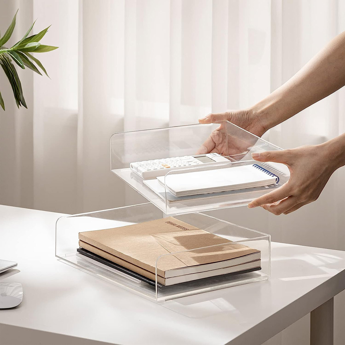 Picture of Cross-Border Acrylic File Tray Transparent Stackable Plus A4 Paper Plate Letter Information Storage Rack
