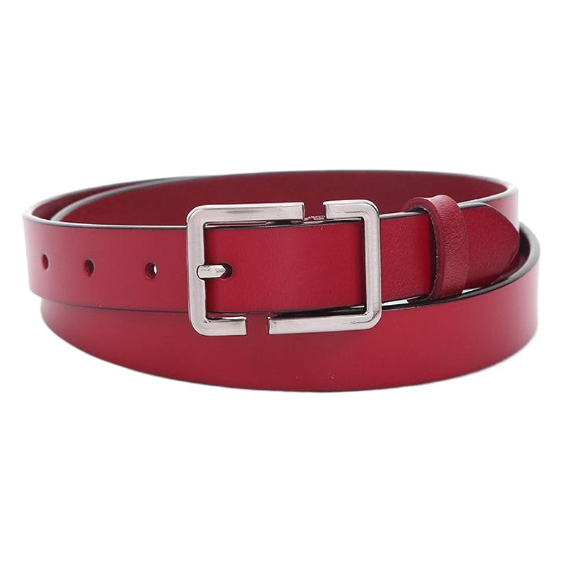 Vintage Cowhide Thin Belt Women's Square Buckle Fashion Casual Decorative Student Trouser Belt Hip-Hop Belt Female Factory Spot