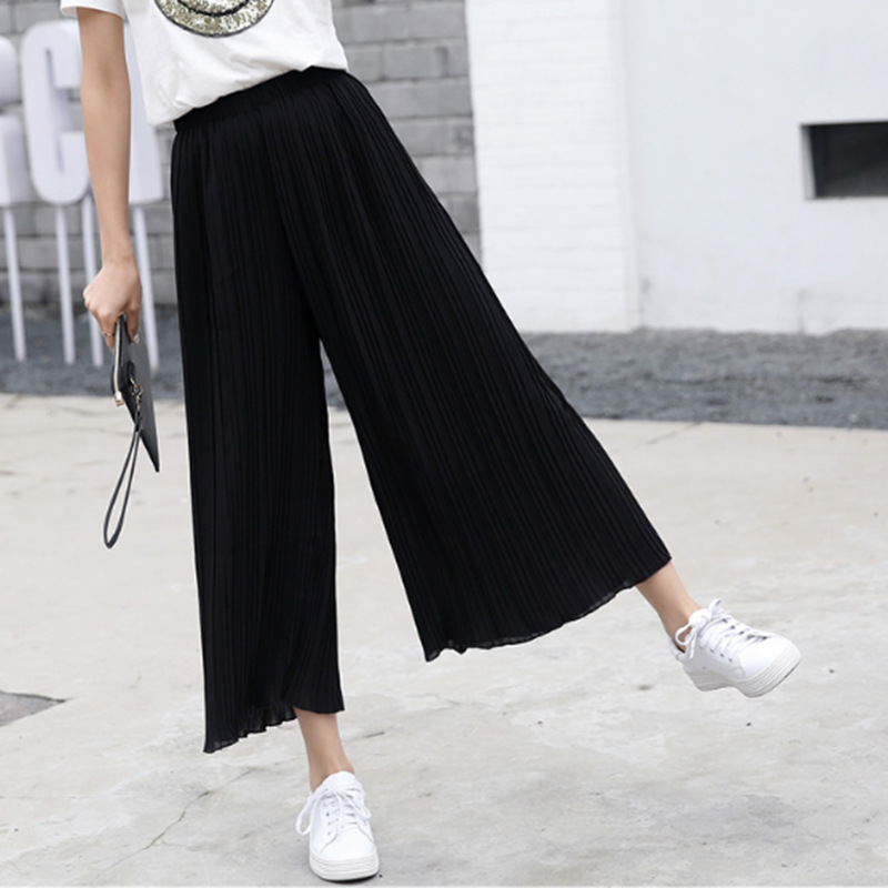 Picture of Spring and Summer Pleated Wide Leg Pants Women's High Waist Slimming Casual Pants Korean-style Large Size Nutty Black Ankle-length Pants