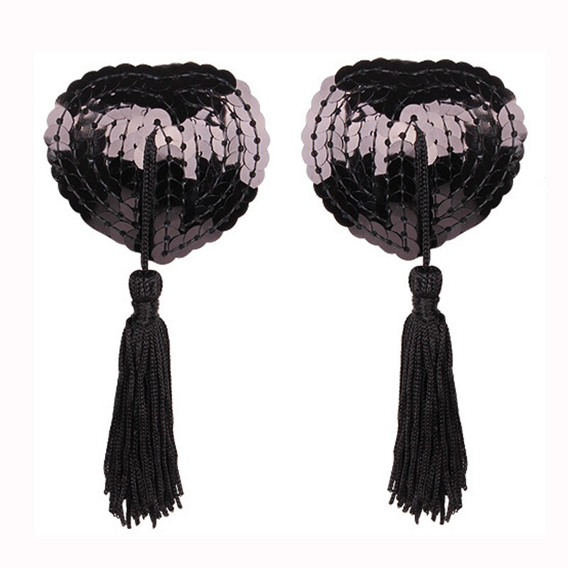Picture of Sexy lingerie accessories heart-shaped chest stickers silicone bra tassel heart-shaped sequins sexy breast stickers wholesale 5032