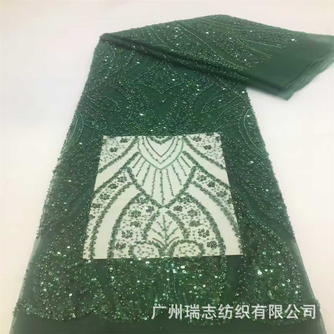 Picture of African sequins embroidered printed mesh wedding dress fabric African Sequins Lace Fabric