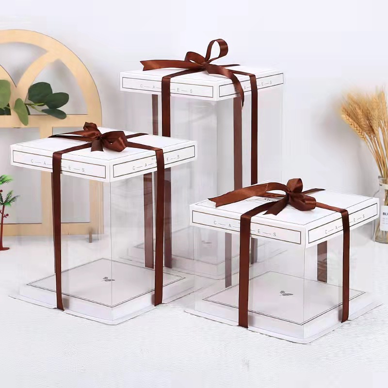 Transparent cake packing box 4 inch 6 inch 8 inch 10 inch 12 inch single double layer height birthday cake packing box wholesale