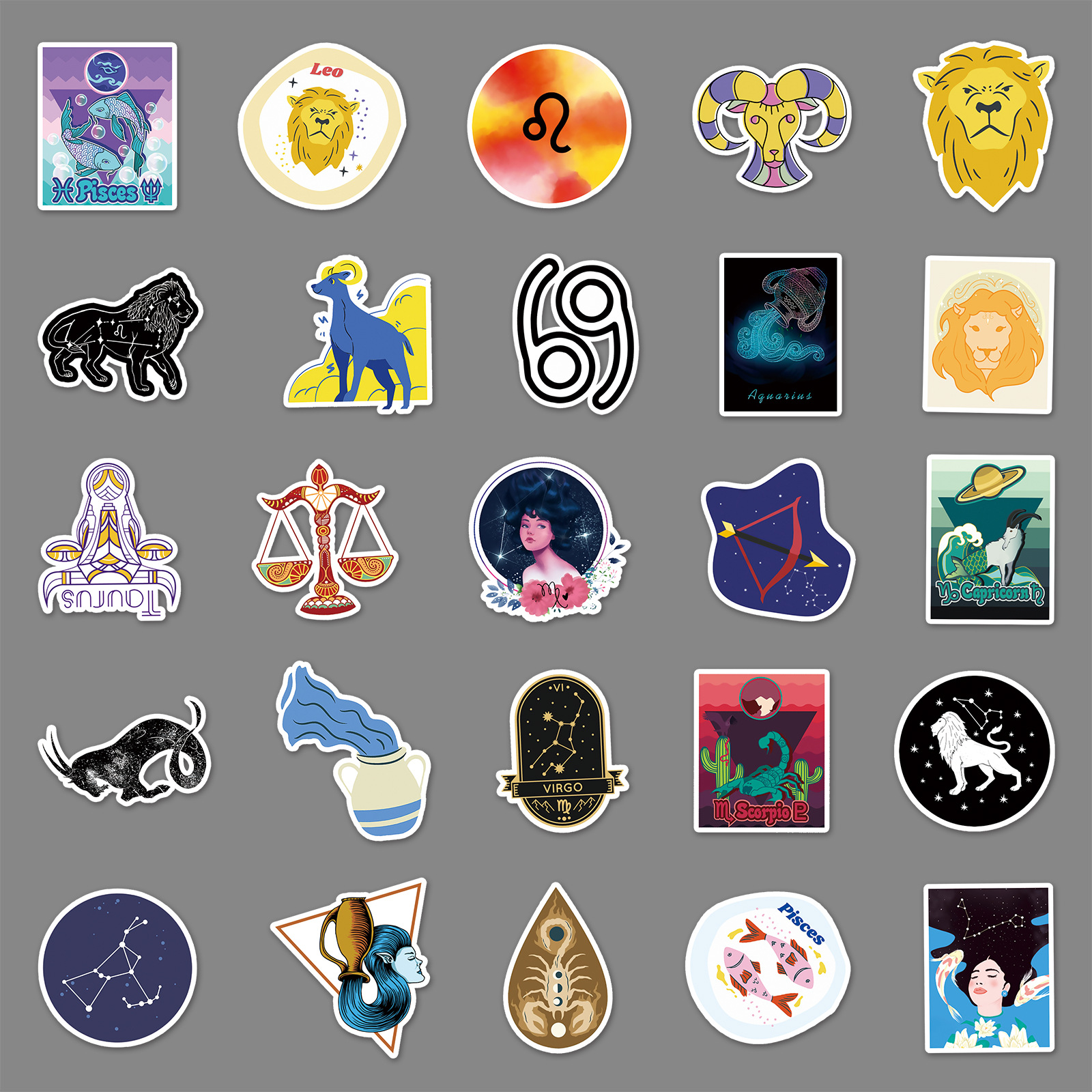 Picture of 50 pieces of twelve constellations graffiti stickers personalized cross-border cartoon fantasy DIY skateboard luggage stickers waterproof