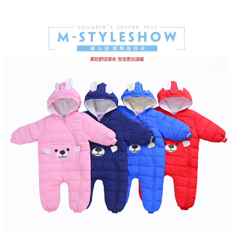 Popular Autumn and Winter Cross-Border Foreign Trade Children's Jumpsuits, Thickened down Cotton Coats, Newborn Baby Crawling Clothes