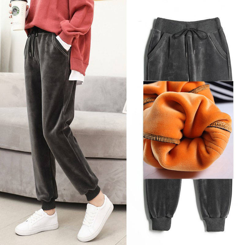 Picture of Autumn and Winter Velvet Thickened Sports Pants Women's Golden Velvet Korean-style Loose Student Guard Pants Legs Casual Harem Pants