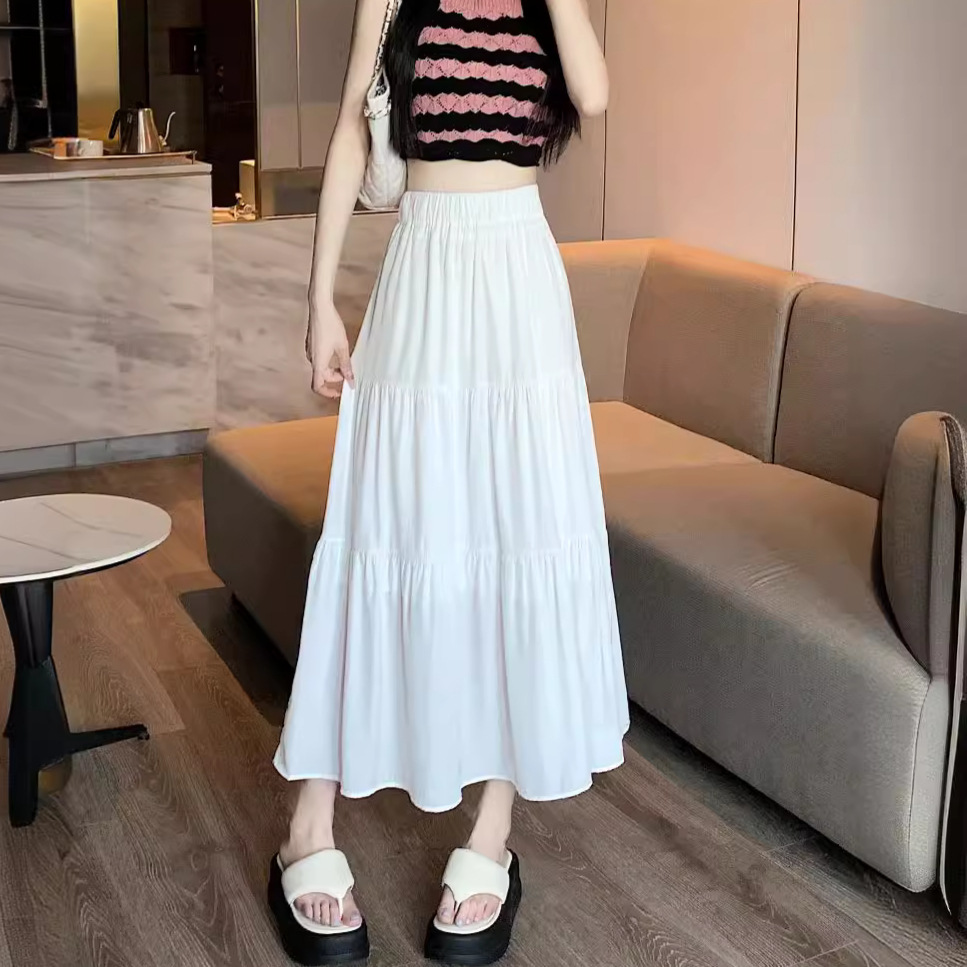 High-Waisted Pleated Skirt with a Niche Feel, Spring Slimming Black Elegant Long A-Line Skirt for Women