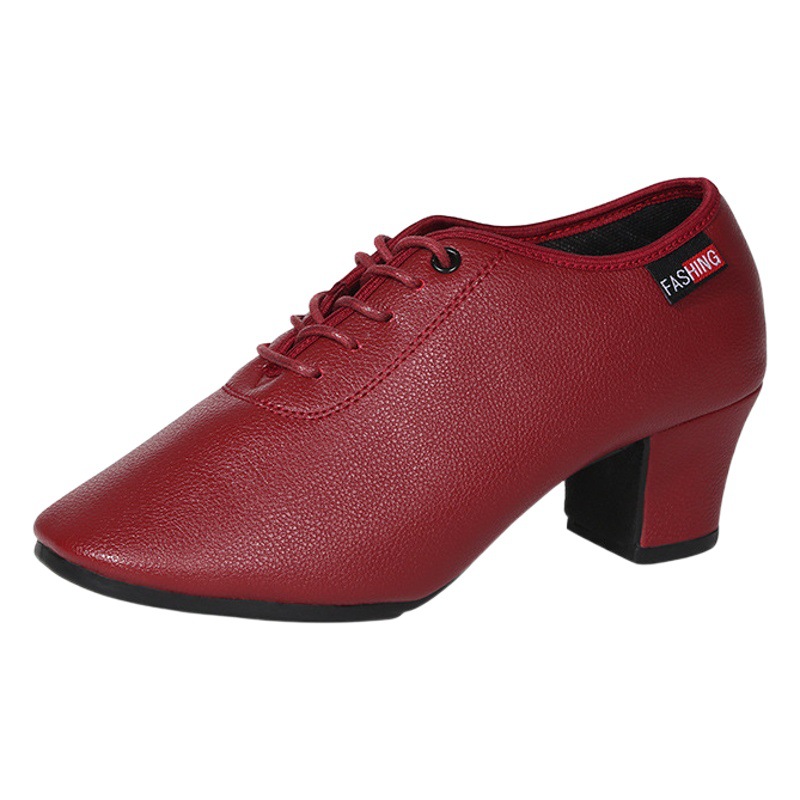 New Women's Latin Dance Shoes Soft Sole Square Dance Adult Teacher Middle Heel Beef Shoes Ballroom Dance Shoes