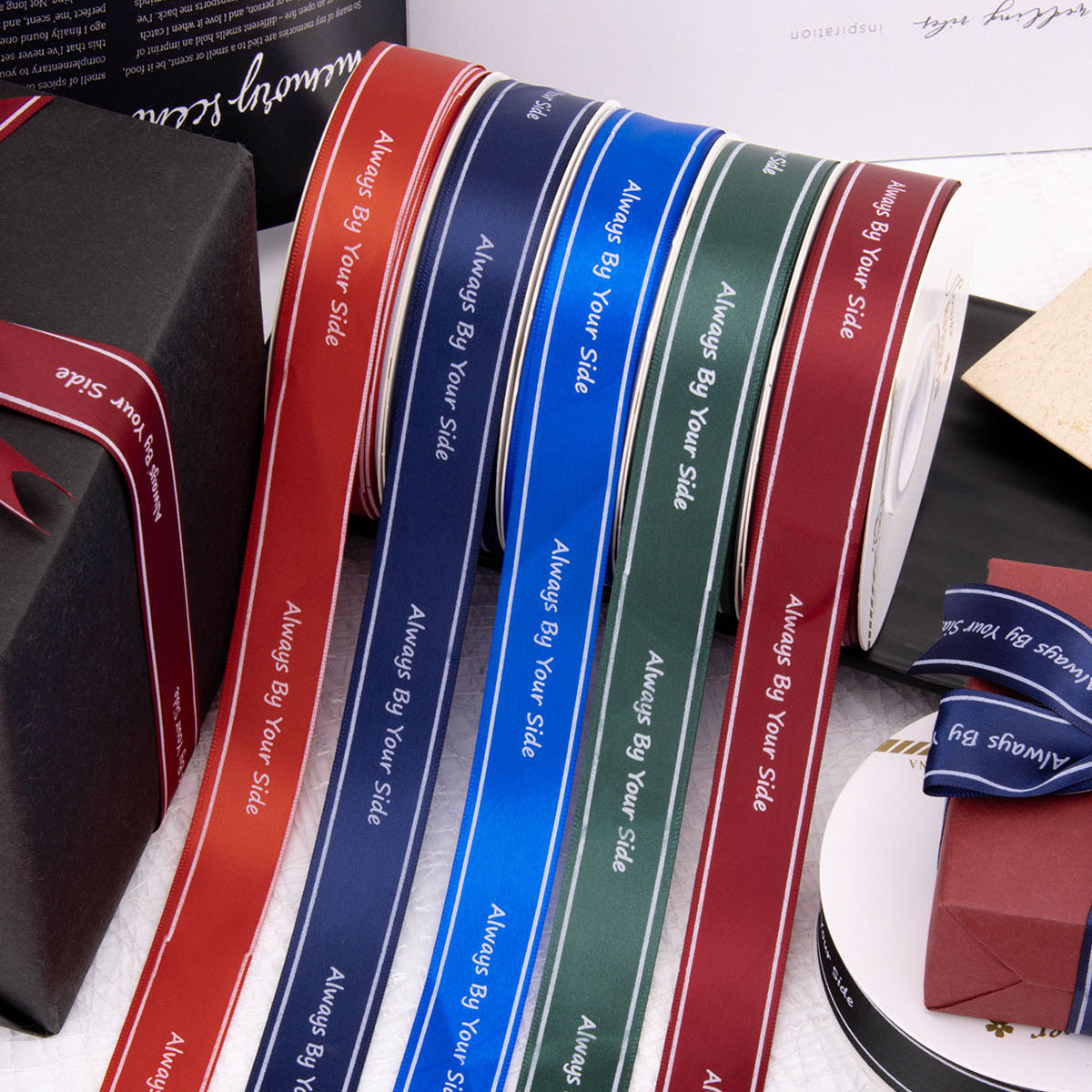 2.5cm printed polyester tape-always waiting for English ribbon bouquet ribbon flower packaging ribbon gift baking