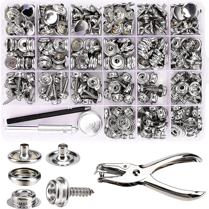 Cross-border wholesale 80 sets of stainless steel screws large white buckle snap button suit installation tools tarpaulin metal snap button