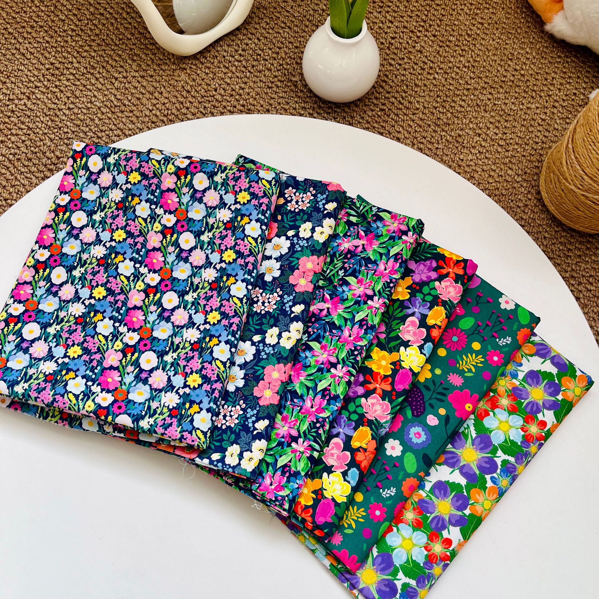 Cotton 60-Count Poplin Fabric Digitally Printed Small Floral Bag Cheongsam Dress Home Wear Clothing Fabric