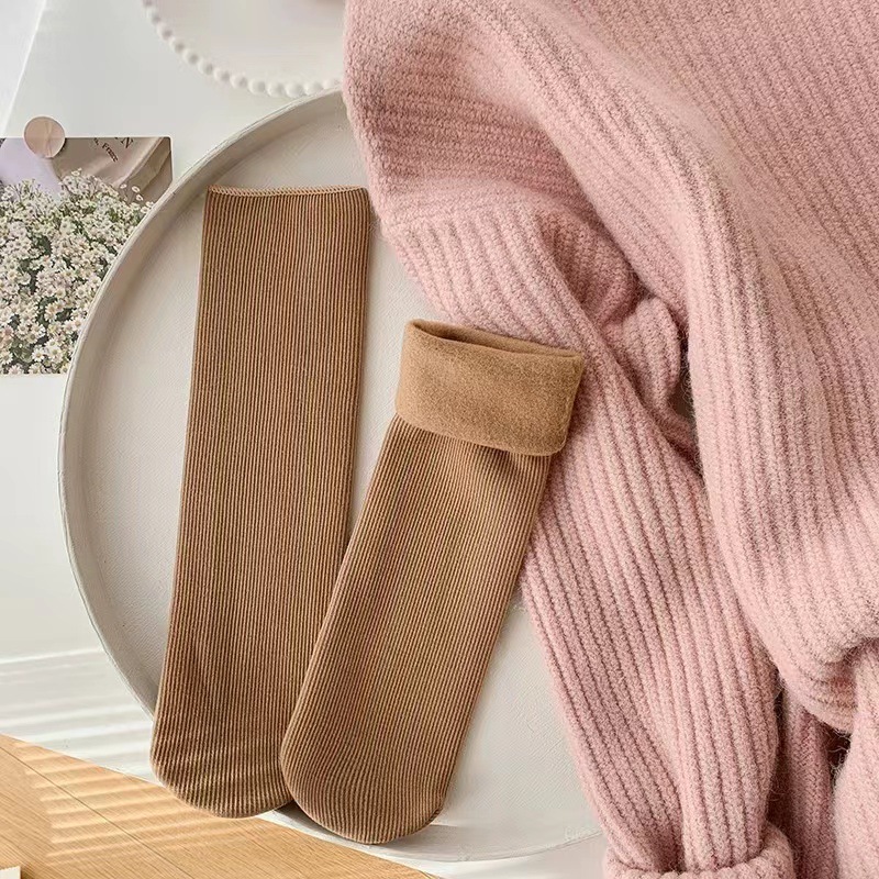 Picture of Socks Women's Autumn and Winter Mid-size Socks Solid Color Cotton Socks fleece-lined Thickened Warm Snow Socks Sleep Socks Floor Socks Zhuji