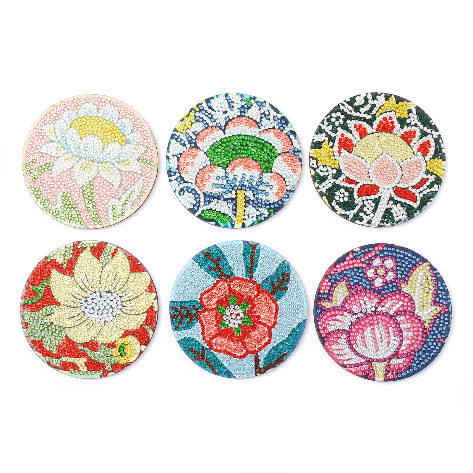 Picture of Hot Selling on Independent Station 5D Handmade DIY Wooden Dot Drill Heat-Insulating Anti-Slip Diamond Painting Variety Lotus Coaster with Stand
