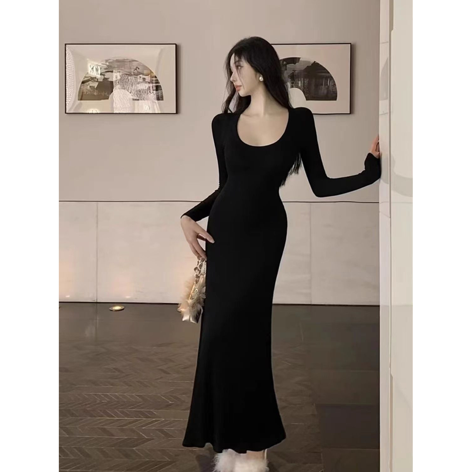 Pure desire hot girl retro solid color dress female slim bottom skirt waist long hip hugging mermaid skirt