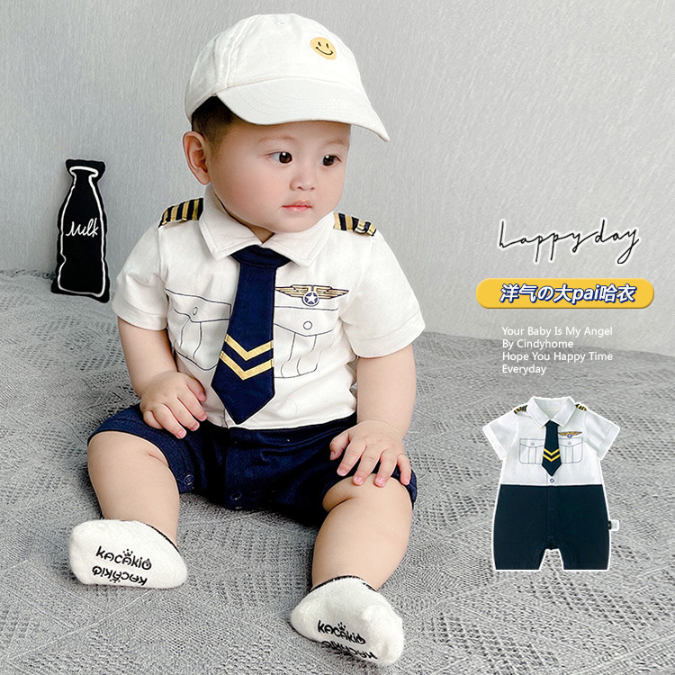 Baby Summer half sleeve romper baby boy trendy style jumpsuit newborn one month old 0-1 years old baby outing clothes