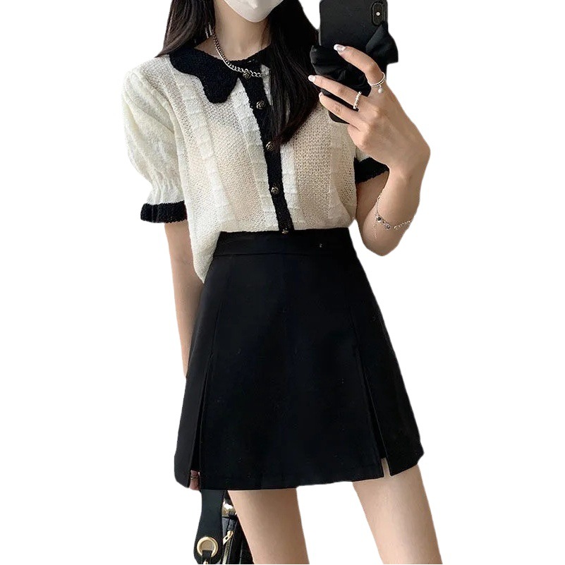 Summer 2023 plus size chubby girl skirt women's high waist pants skirt anti-exposure split skirt black A- line hip skirt