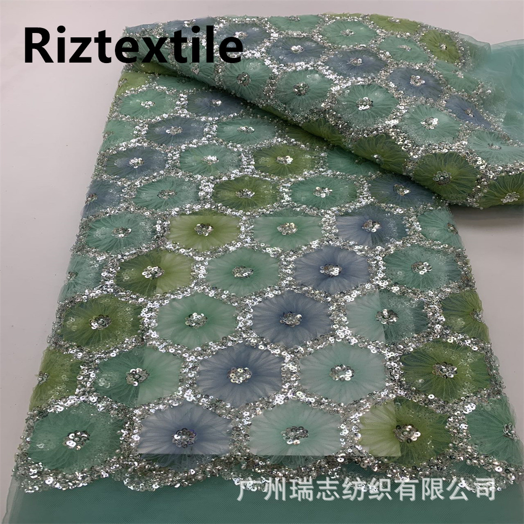 Picture of New Arrival Flower Dress dress Fabric Fashion Hexagon Sequins Bead Tube Embroidery Gorgeous Wedding Dress Mesh Embroidered Fabric