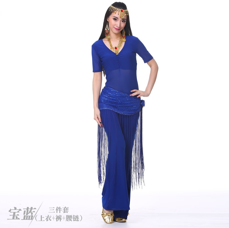 Picture of Dancer's Mid-crumpled Semi-transparent Yarn Short-sleeved Belly Dance Clothes Practice Clothes Clothing Practice Clothes suit New Summer