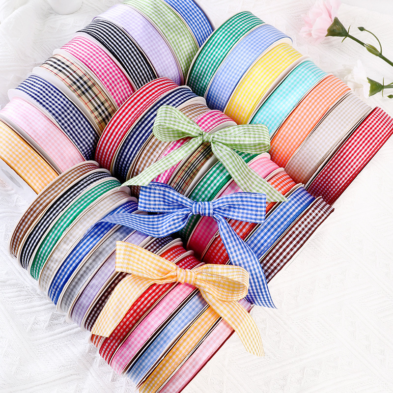 1cm solid color plaid ribbon strap plaid baking cake box polyester ribbon packaging decorative materials wholesale
