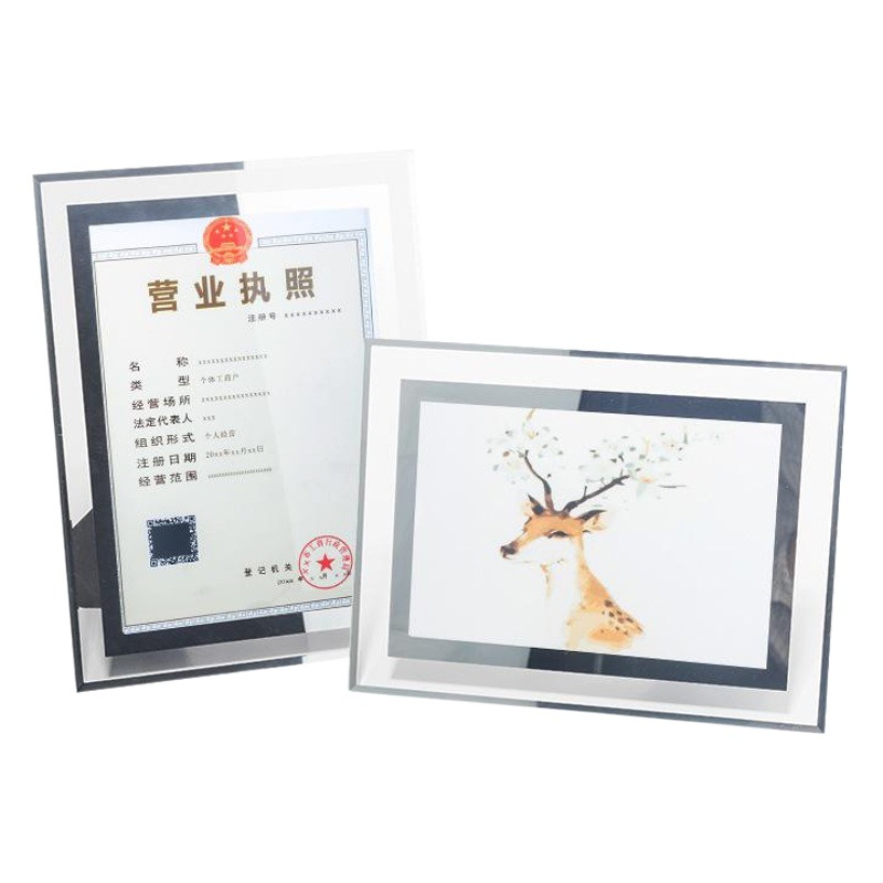 Crystal glass photo frame table a4 business license photo frame a5 certificate frame 5678 inch photo studio scenic spot photo frame