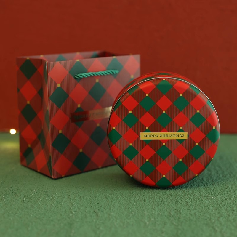 Small Round Can Christmas Packaging Cookie Packaging Box Iron Box Red Empty Box Gift Box Candy Box