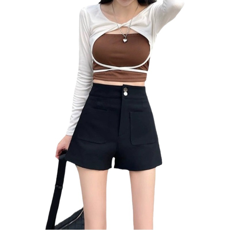Black Shorts for Women 2025 New Autumn and Spring Style, Missing Bottoms, Base Layer, Paired with Sweatshirt, Hot Pants with Boots