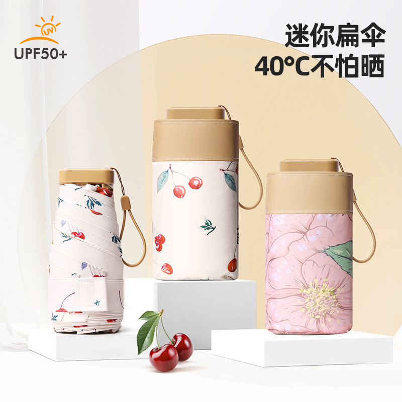 Picture of 14CM 60% Fold Mini Pocket Sun Umbrella Sunscreen Umbrella Women's Sunny and Rainy Umbrella Small Portable Custom