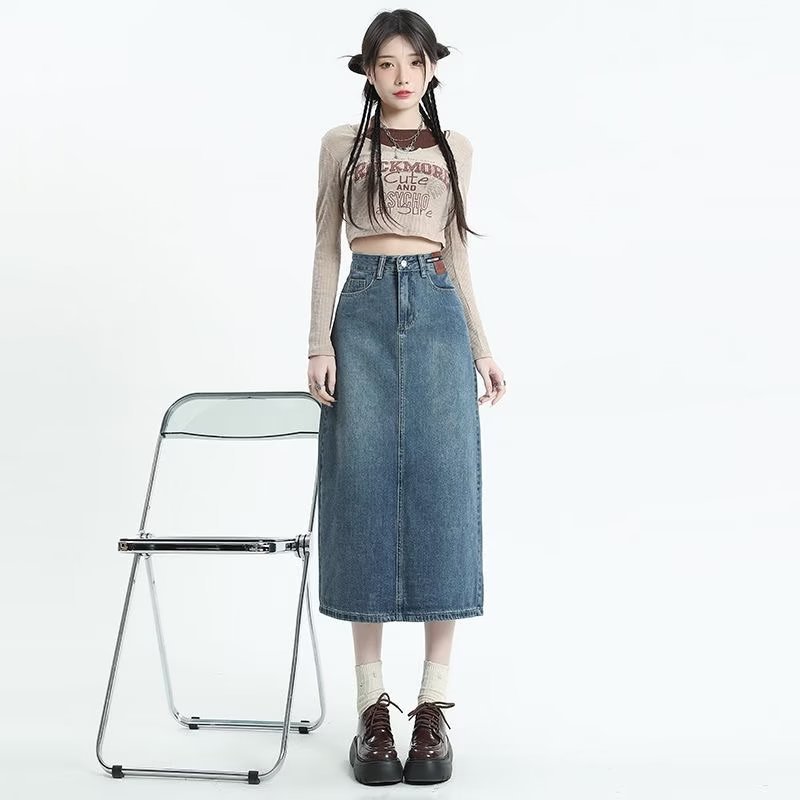 Natural Waist Skirt Artistic All-match Mid-length Skirt Denim Skirt Women's Popular Japanese Lazy Trendy New Harajuku