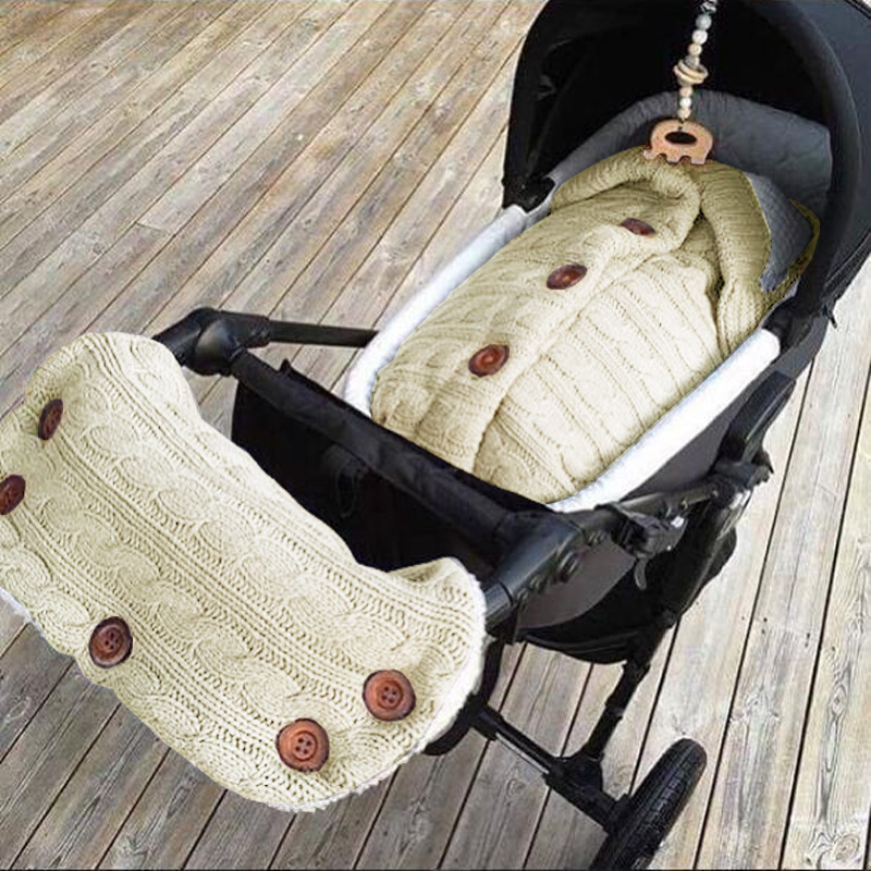 Picture of Spring Autumn Winter Knitted Sleeping Bag Baby Carriage Sleeping Bag Swaddling Cart Sleeping Bag Button Twist Sleeping Bag fleece-lined Thickened Bag