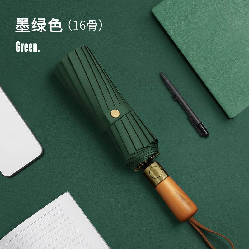 Picture of Three-fold automatic umbrella log handle lettering sunny umbrella men's business folding umbrella printed logo high-end gift umbrella