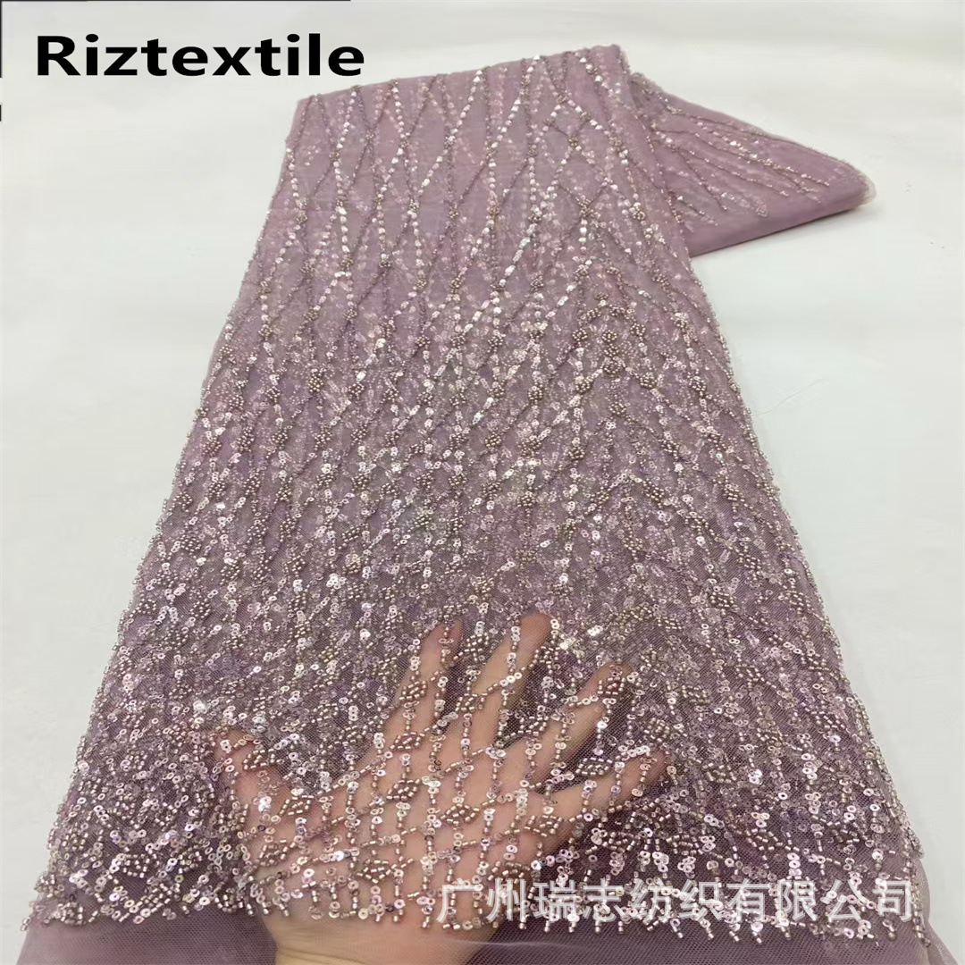 Geometric Cross Line Bead Tube Sequin Embroidered Wedding Dress Banquet Dress dress Lace Fabric Beaded Lace