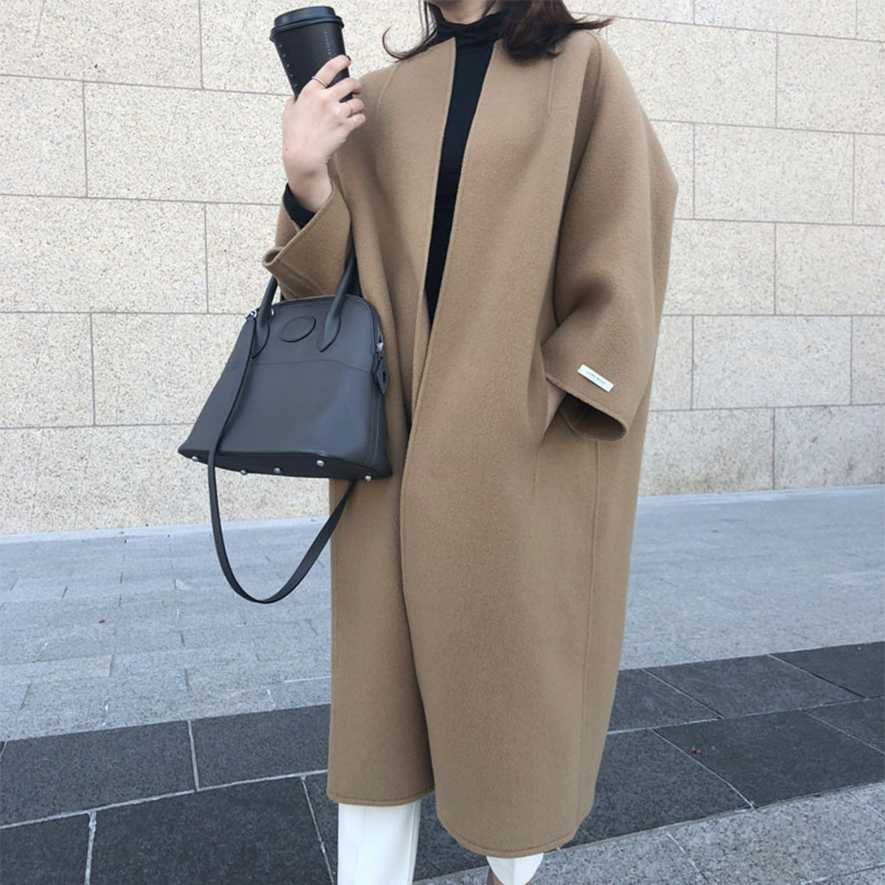 7-color in stock foreign trade women's autumn and winter new coat temperament commuter solid color Korean straight tube loose type