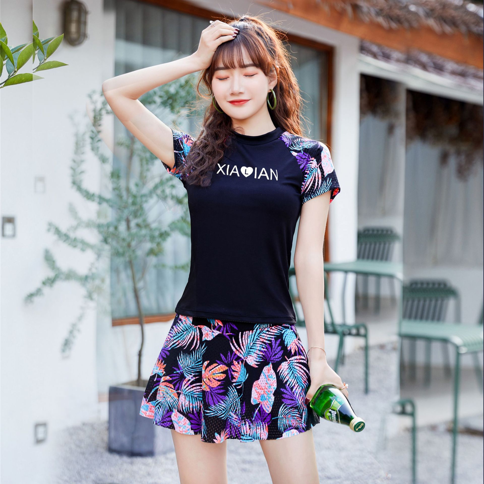Picture of Swimsuit women's new two-piece hot spring skirt swimsuit Conservative belly cover slimming sports student swimsuit