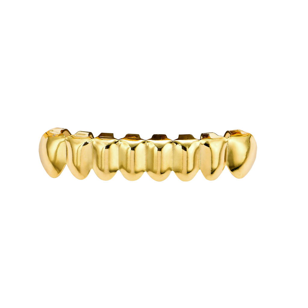 Picture of Europe and the United States HIPHOP hip-hop gold braces upper teeth 8 lower teeth 8 real gold plating 18K gold hip-hop braces wholesale