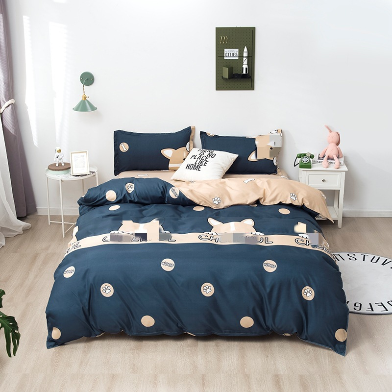 Picture of Small fresh sanding quilt cover four-piece water-washed cotton bed sheet quilt cover simple student dormitory single three-piece wholesale