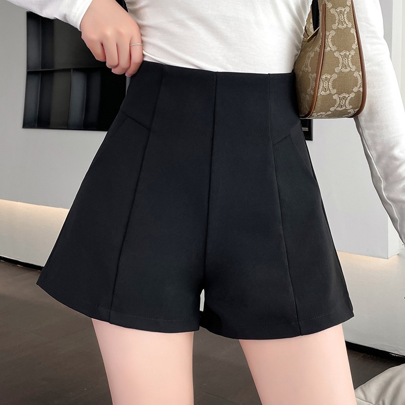 Summer 2023 New Black Wide-leg Suit Shorts Women's Slimming All-match High Waist Outer Wear Casual Base Boots Pants