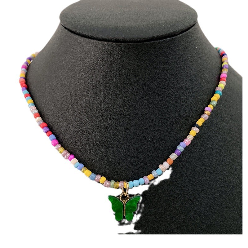 Picture of Color Rice Beads Handmade Necklace European and American Cross-border New Jewelry Ethnic Style Simple Beautiful Butterfly Pendant Necklace