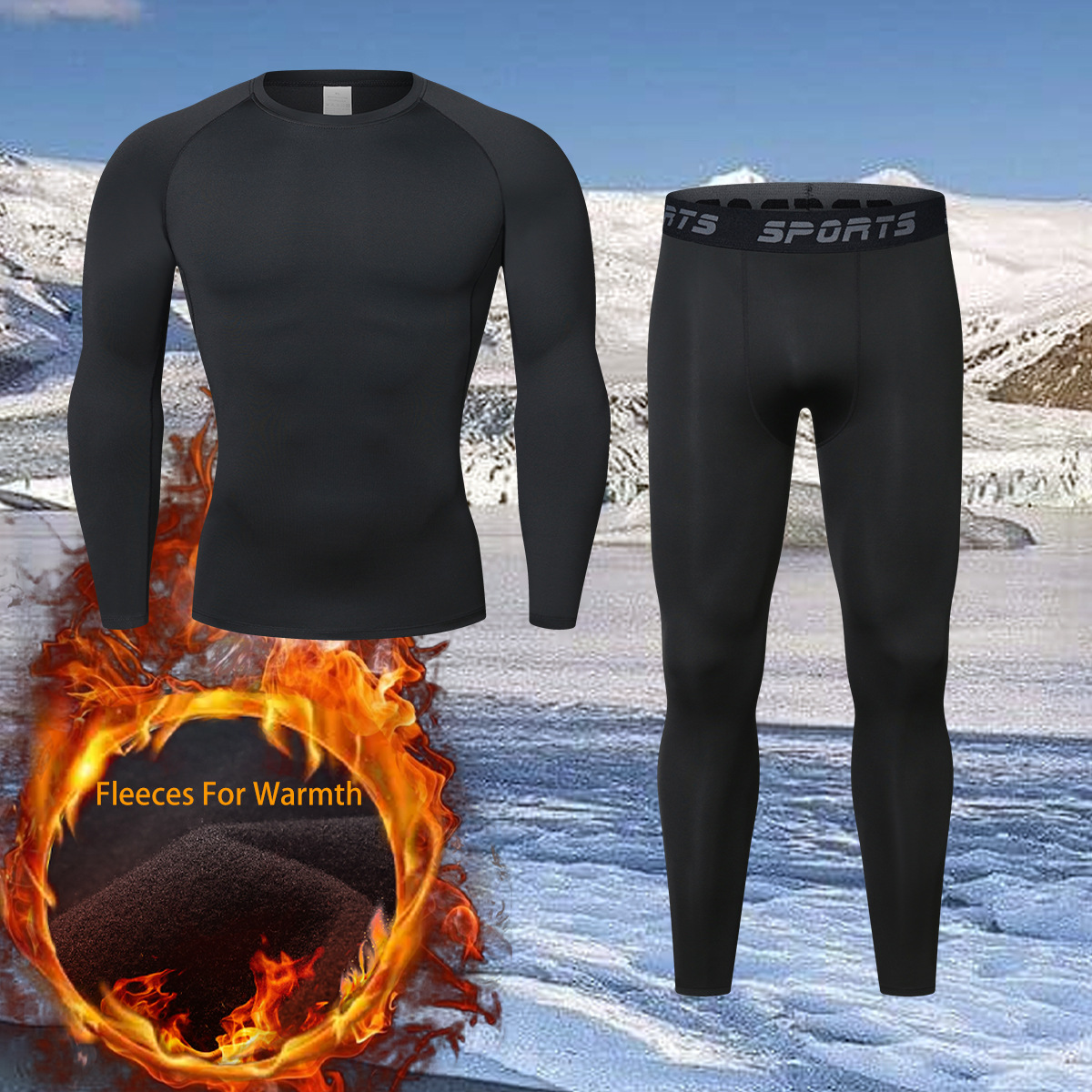 Autumn and Winter Velvet Sportswear Suit for Men, Outdoor Skiing and Running Quick-Drying Clothing, Tight Fitness Clothing, Base Thermal Intimates