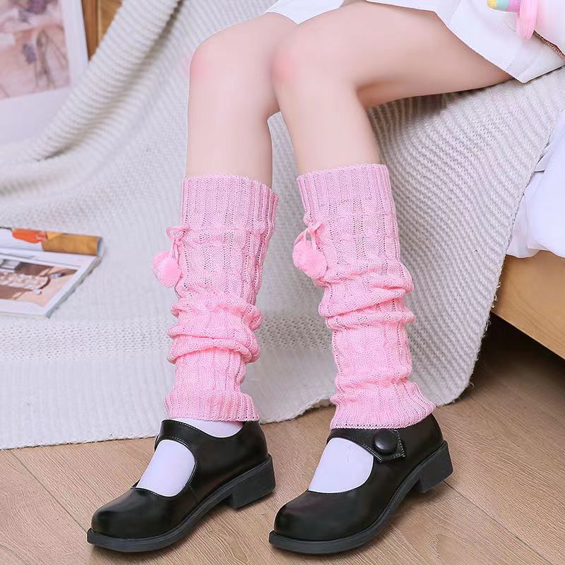 Pink fur ball socks sub-culture knitted jk hot girls pile socks stockings children autumn and winter Lolita leg cover