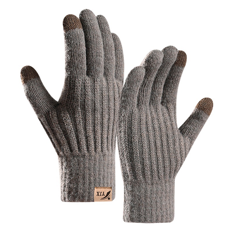 Cross-border direct supply new winter warm touch screen wool double-layer thickened outdoor Arctic Velvet inner knitted gloves