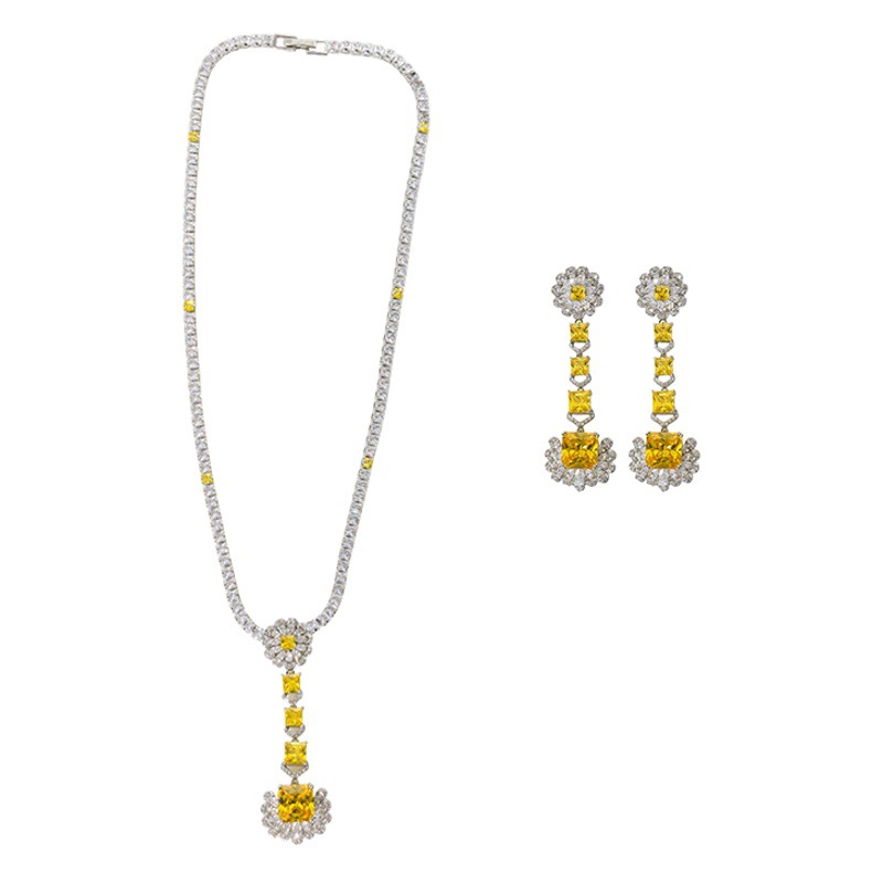 High-grade Jewelry Entry Luxury High-grade Zircon Pendant Necklace Earrings suit Bridal Wedding Dress Luxury Elegant Dress Jewelry