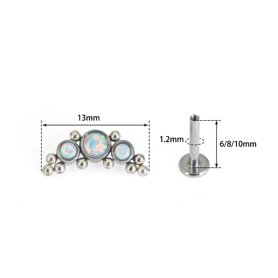 Picture of Stainless steel inlaid Australian jewel crown cartilage piercing ear nail inner tooth 0.9 lip nail ear bone nail piercing jewelry